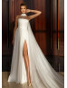 Halter Ivory Chiffon Tulle Slit Wedding Dress